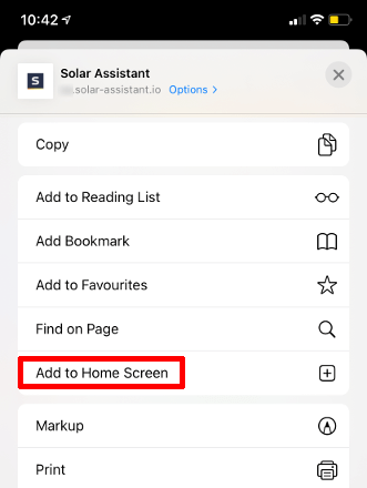 iPhone browser context menu