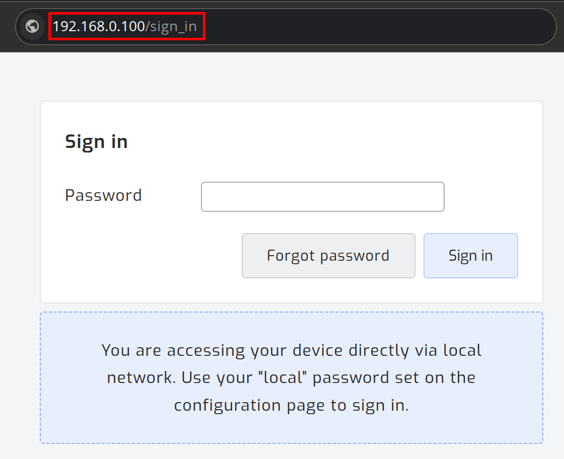 Sign in page when accessing via local IP