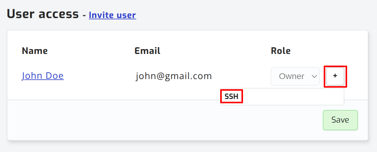Granting SSH access to a site member