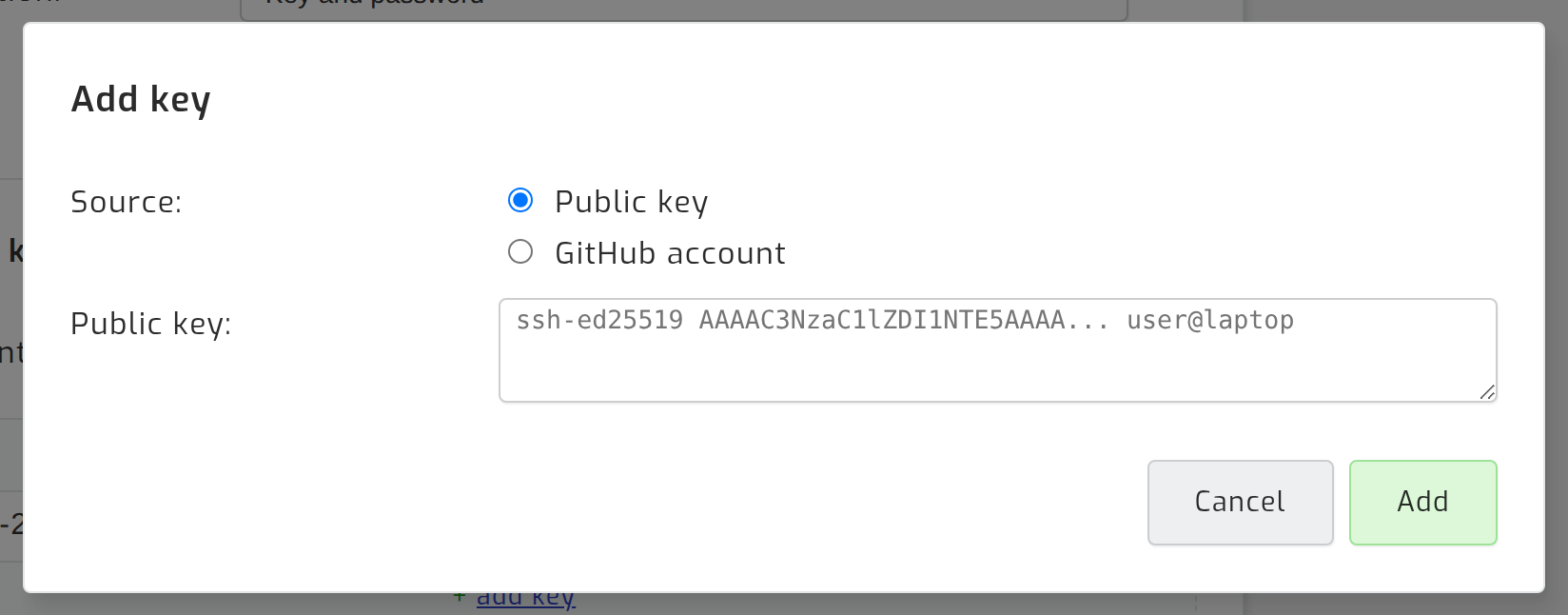 The add key dialog