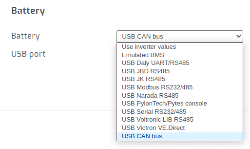 CAN bus selection in SolarAssistant