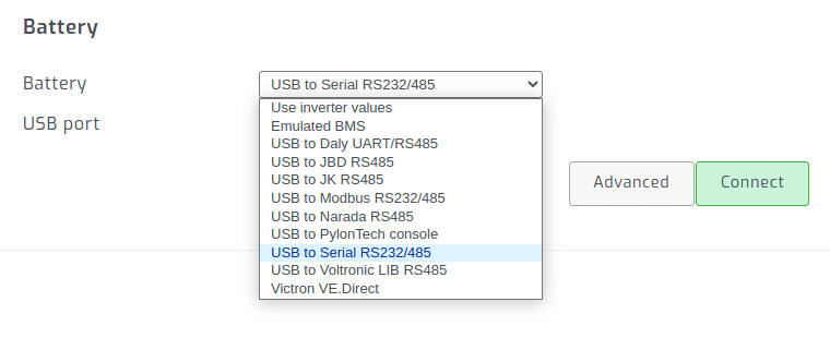 USB to Serial protocol selection