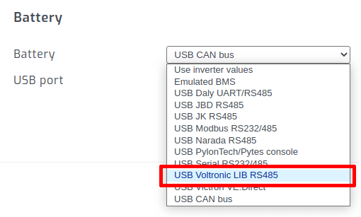 Voltronic LIB protocol selection
