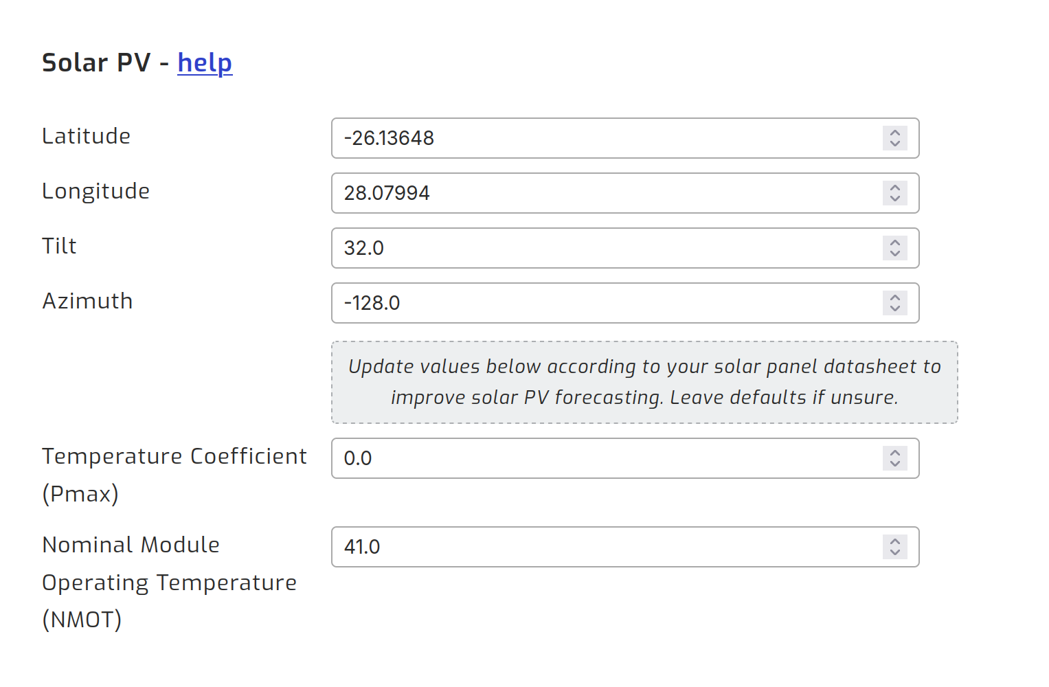 SolarAssistant PV advanced settings