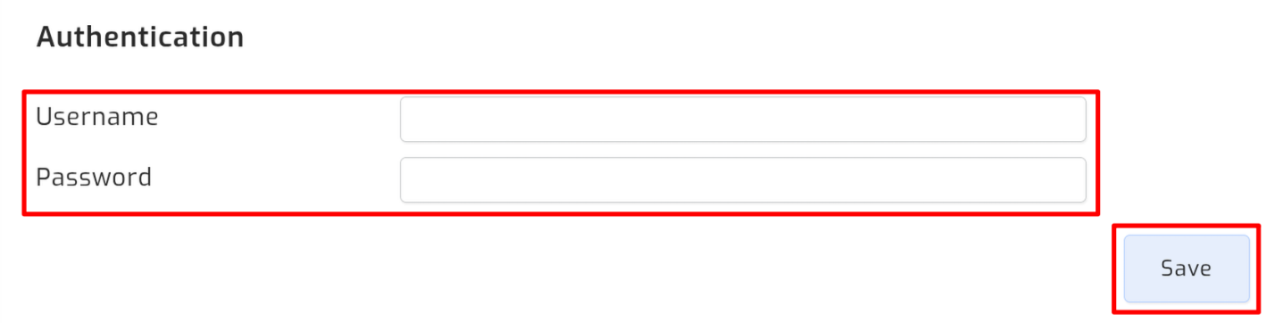 The Authentication section of the MQTT configuration page, with the username and password fields
