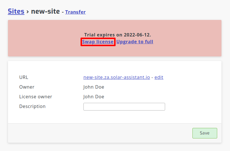 Swap SolarAssistant device license