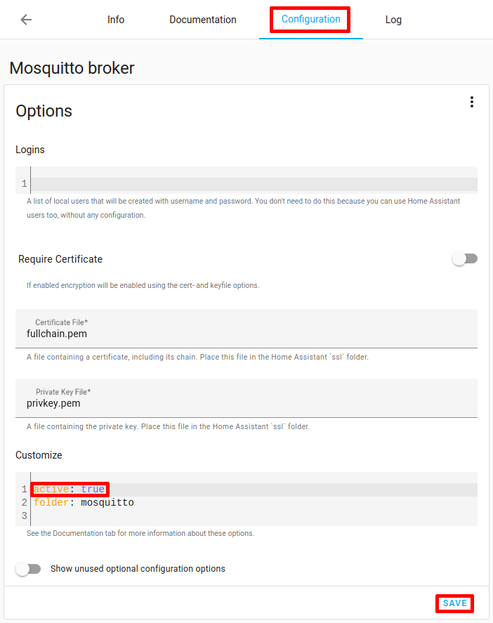 MQTT broker configuration