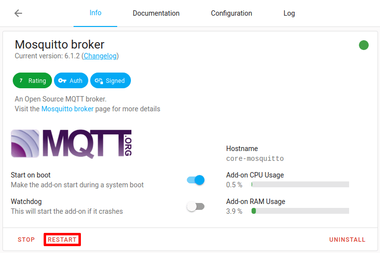 Restart Home Assistant MQTT broker