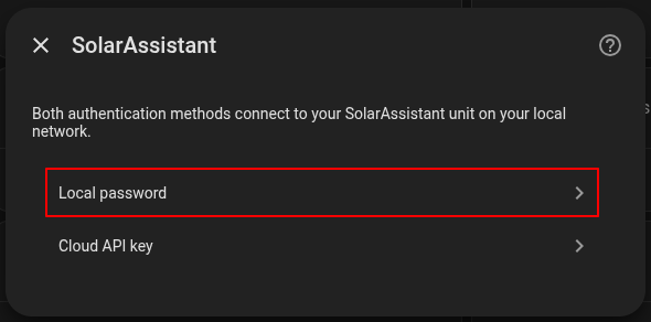 Choosing the Local password connection method