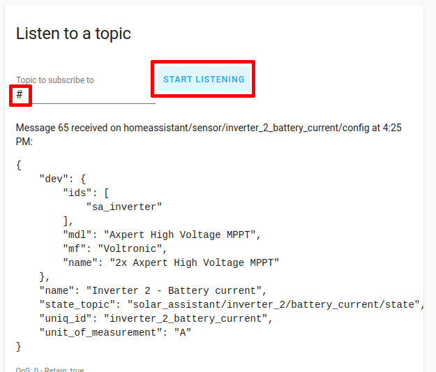 Test HomeAssistant MQTT messages
