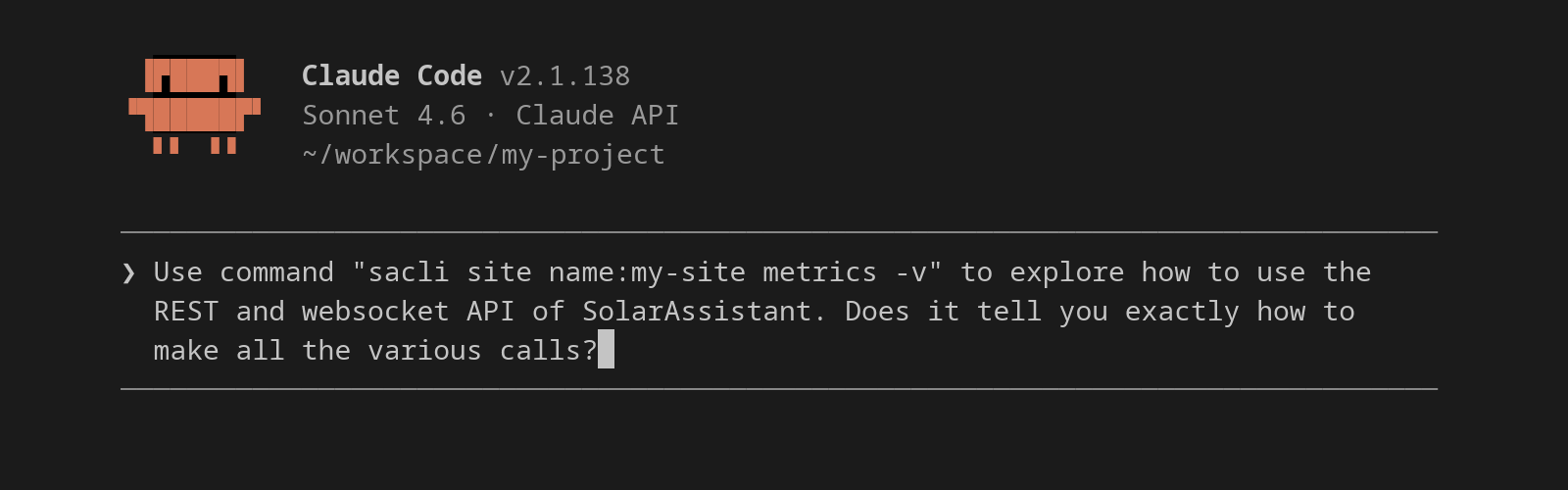 Prompting Claude Code to explore the SolarAssistant API via sacli