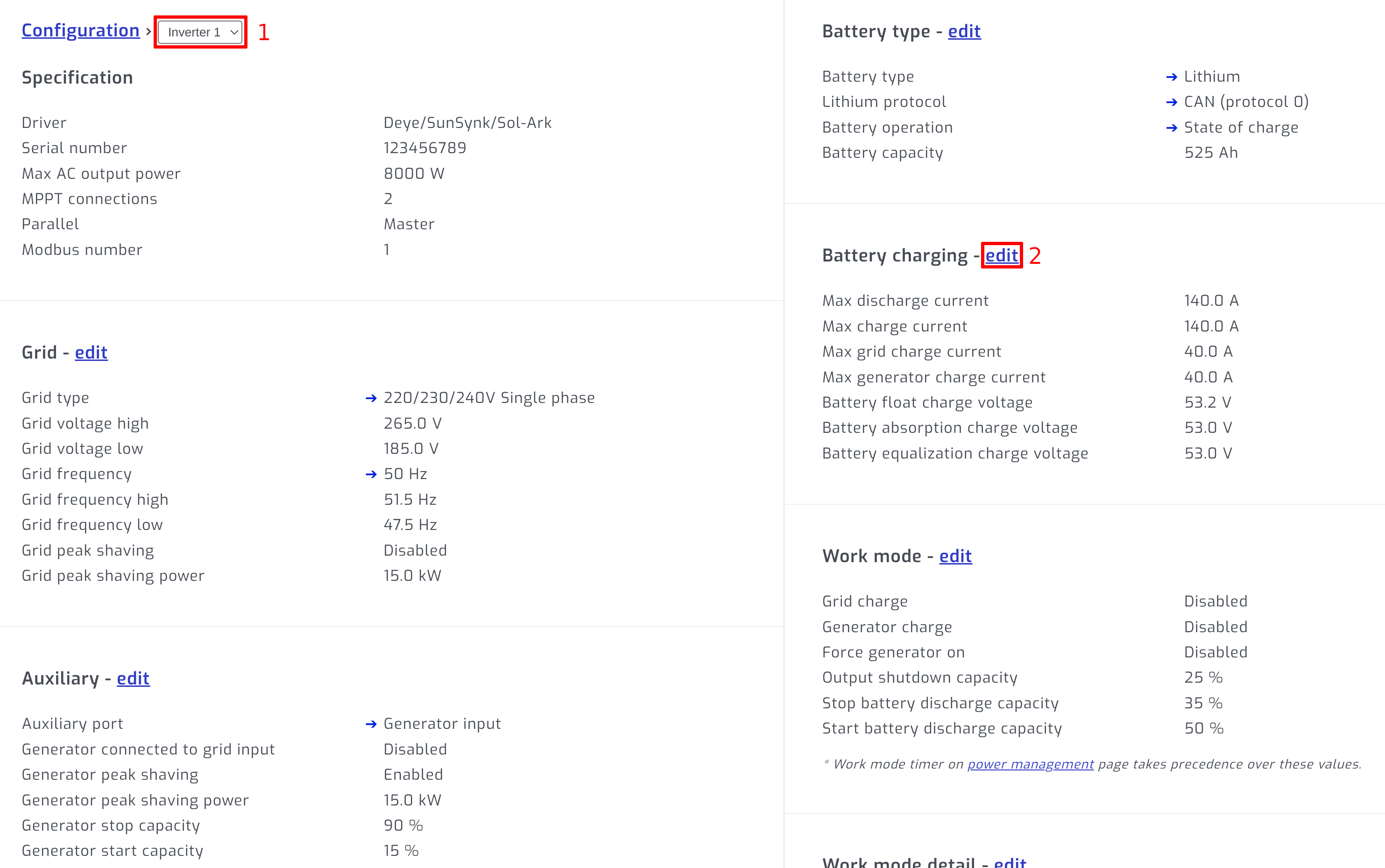 Edit inverter setting