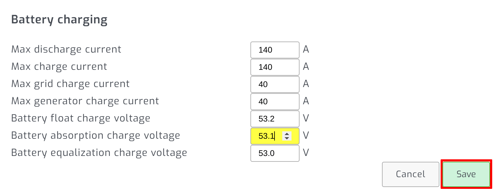 Save inverter setting