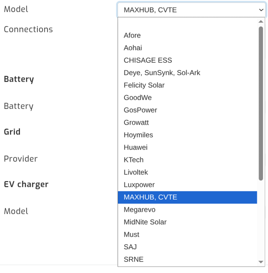 SolarAssistant EASun inverter selection