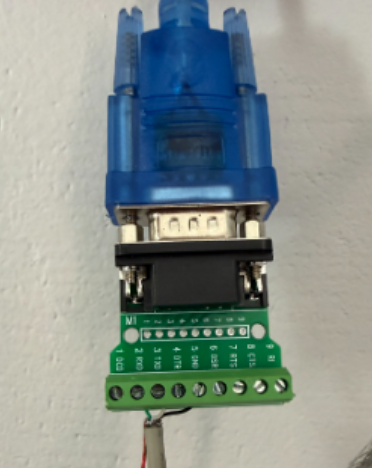 DB9 breakout wired to a USB RS232 adapter