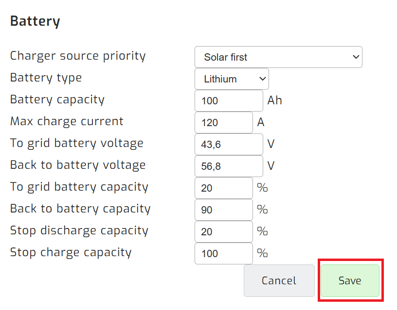Save inverter setting