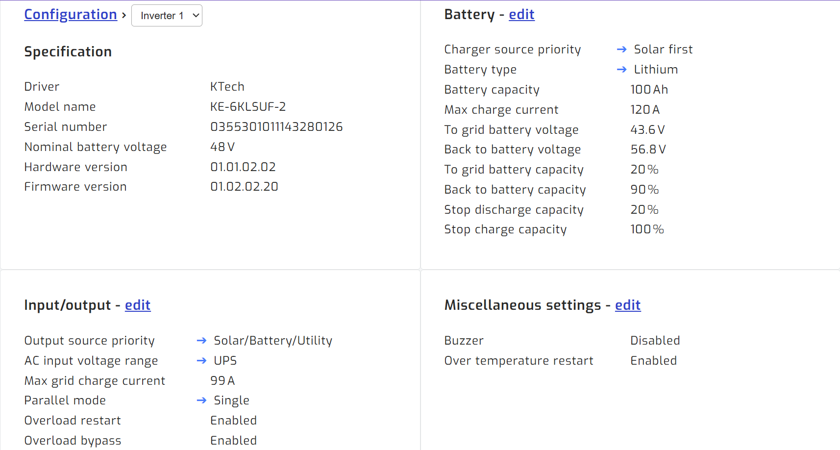 Edit inverter setting