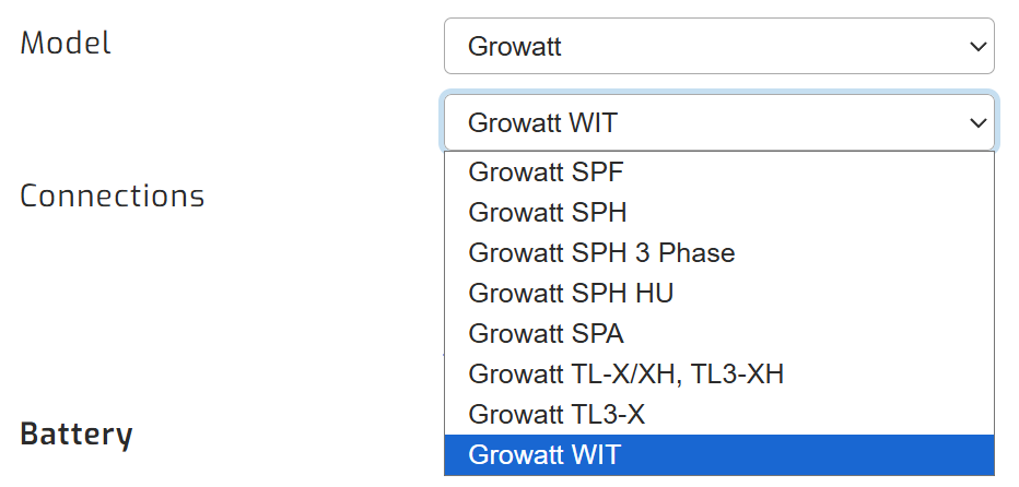 Select Growatt inverter model