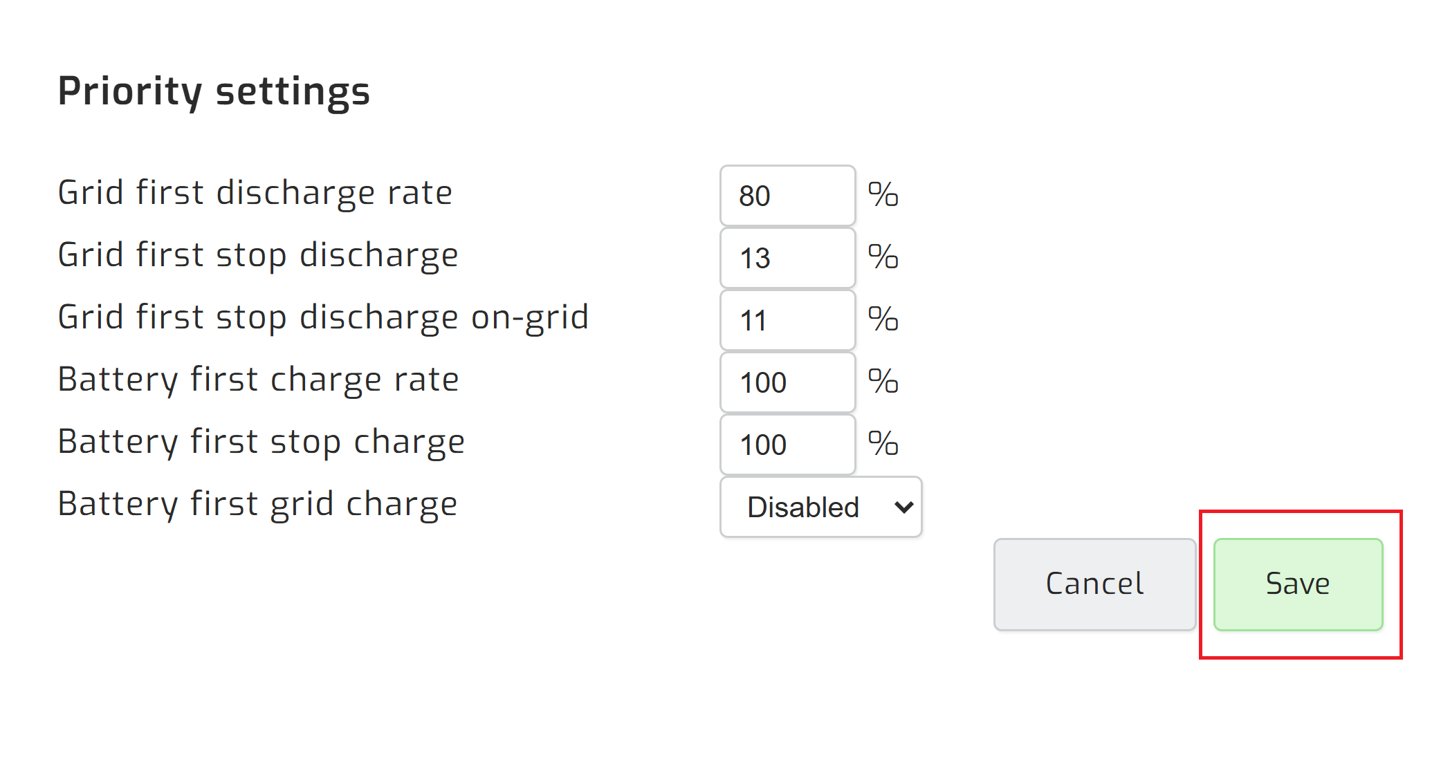 Save inverter setting