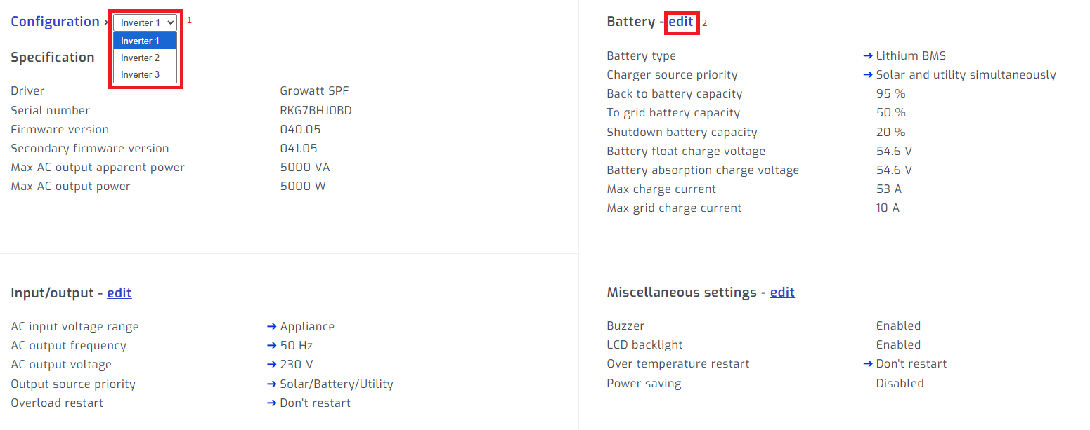 Edit inverter setting