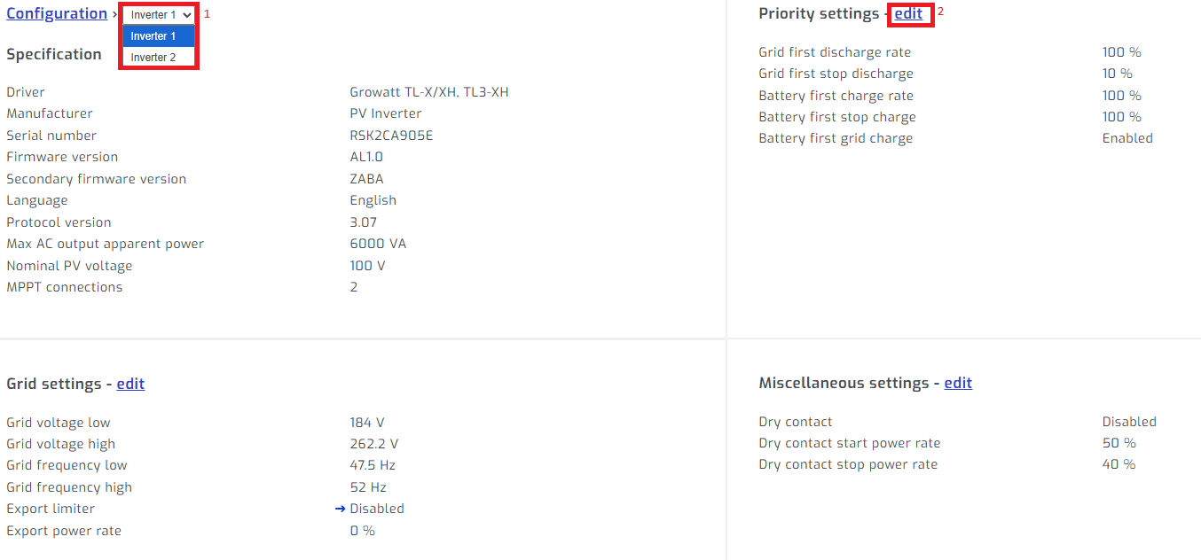 Edit inverter setting