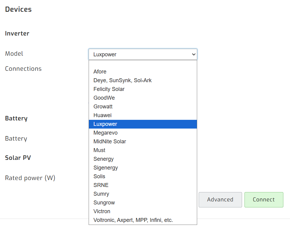 Select Luxpower inverter