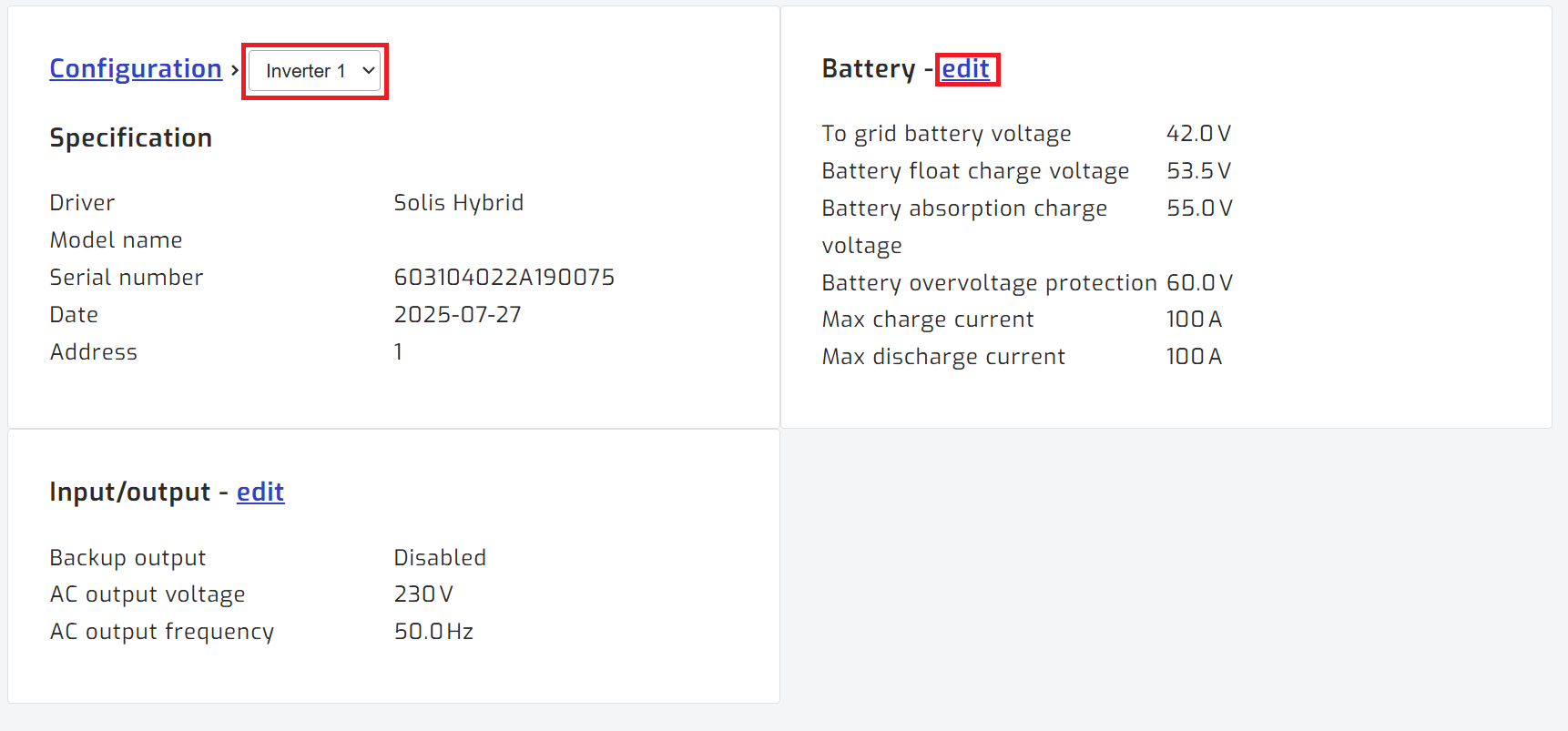 Edit inverter setting