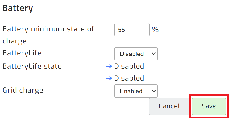 Save inverter setting