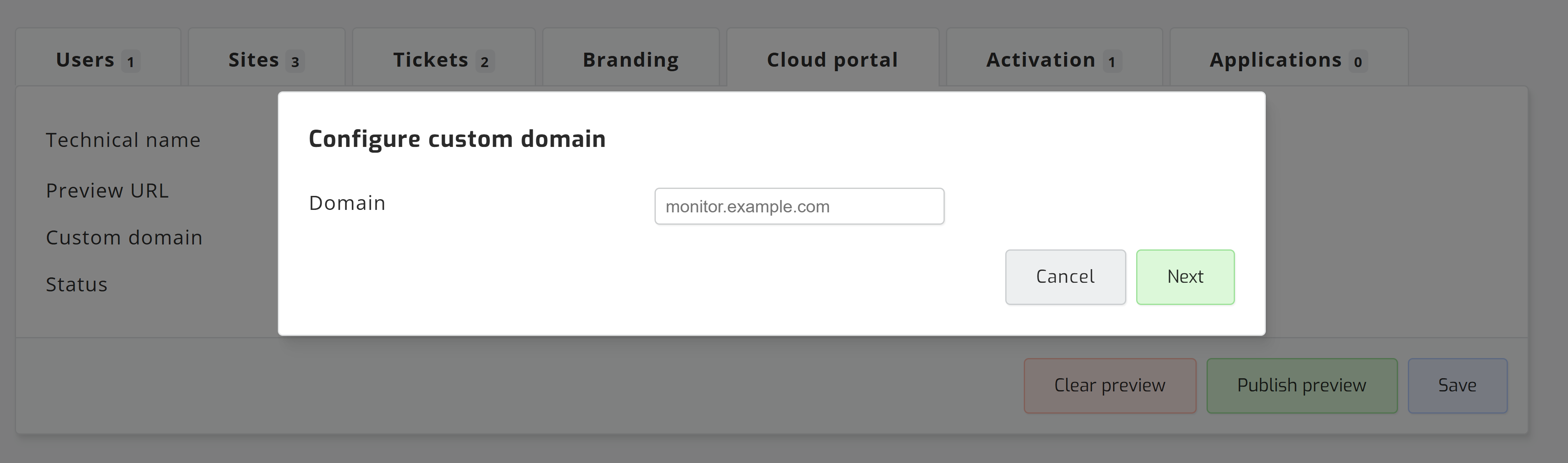 Domain configuration