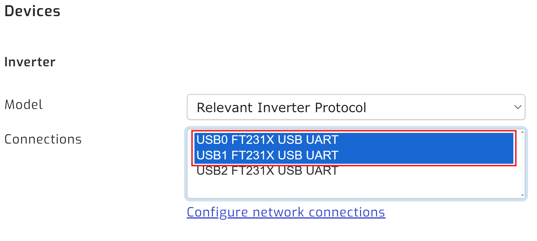 Select USB adapters