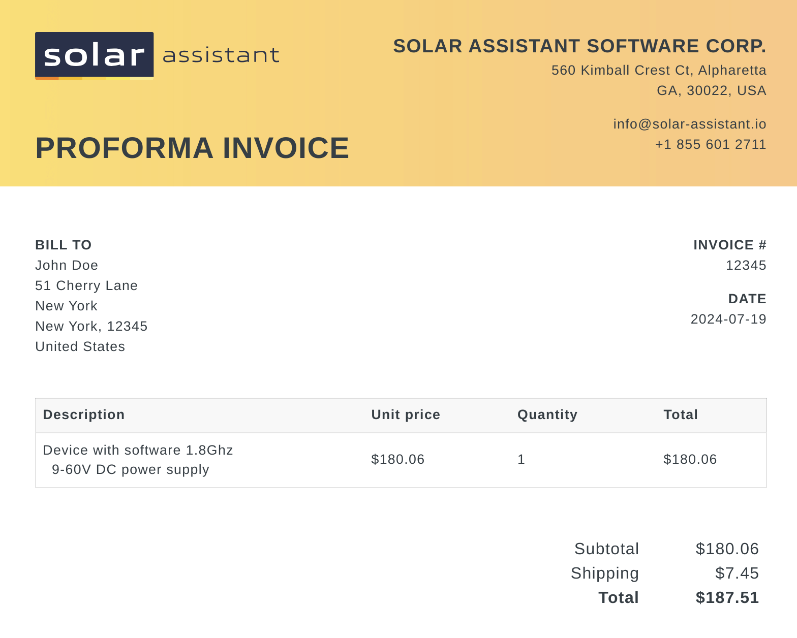Proforma invoice