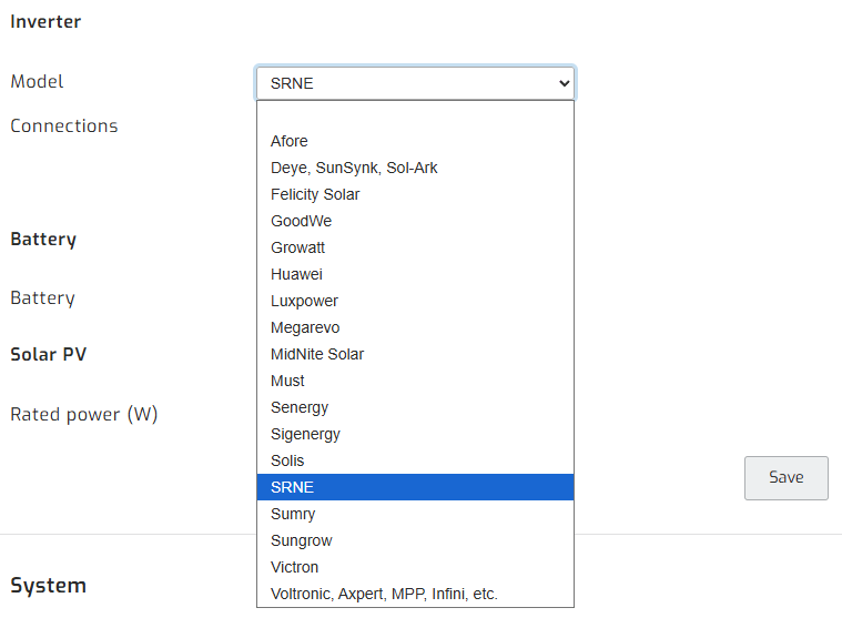 SRNE inverter selection