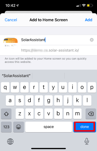 Add SolarAssistant site to home screen
