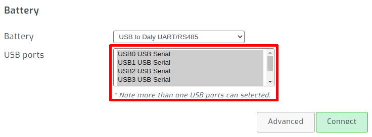 Daly BMS USB selection