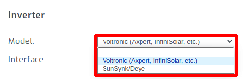 SolarAssistant voltronic inverter selection