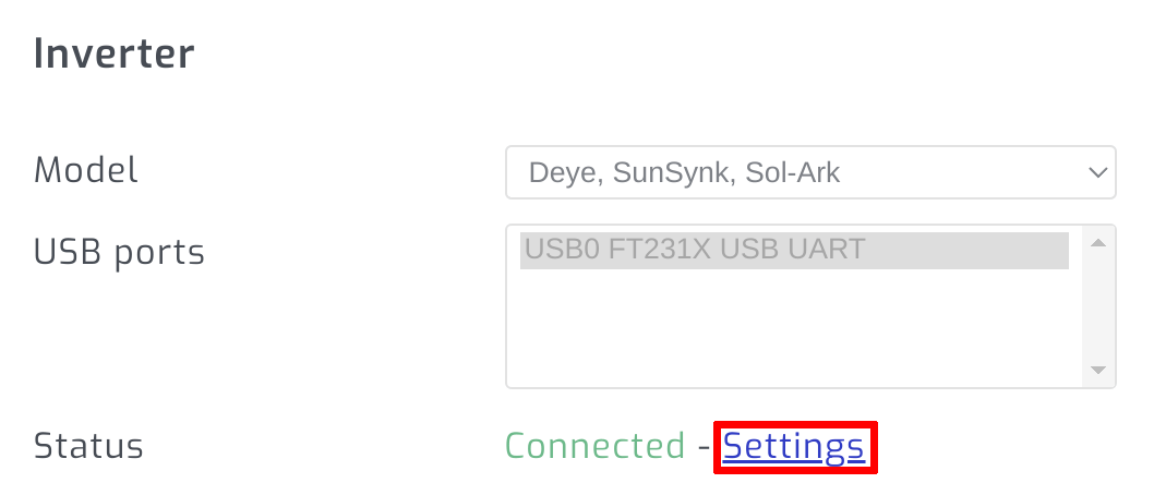 Navigate to Deye/SunSynk/Sol-Ark inverter settings