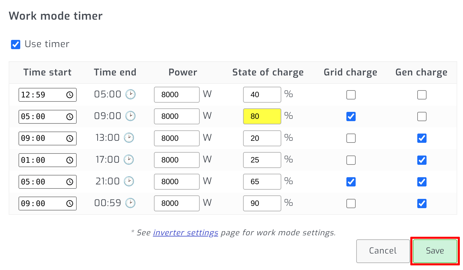 Save Deye/SunSynk/Sol-Ark work mode timer