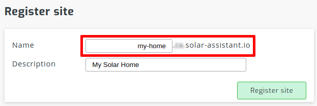 Registering SolarAssistant site