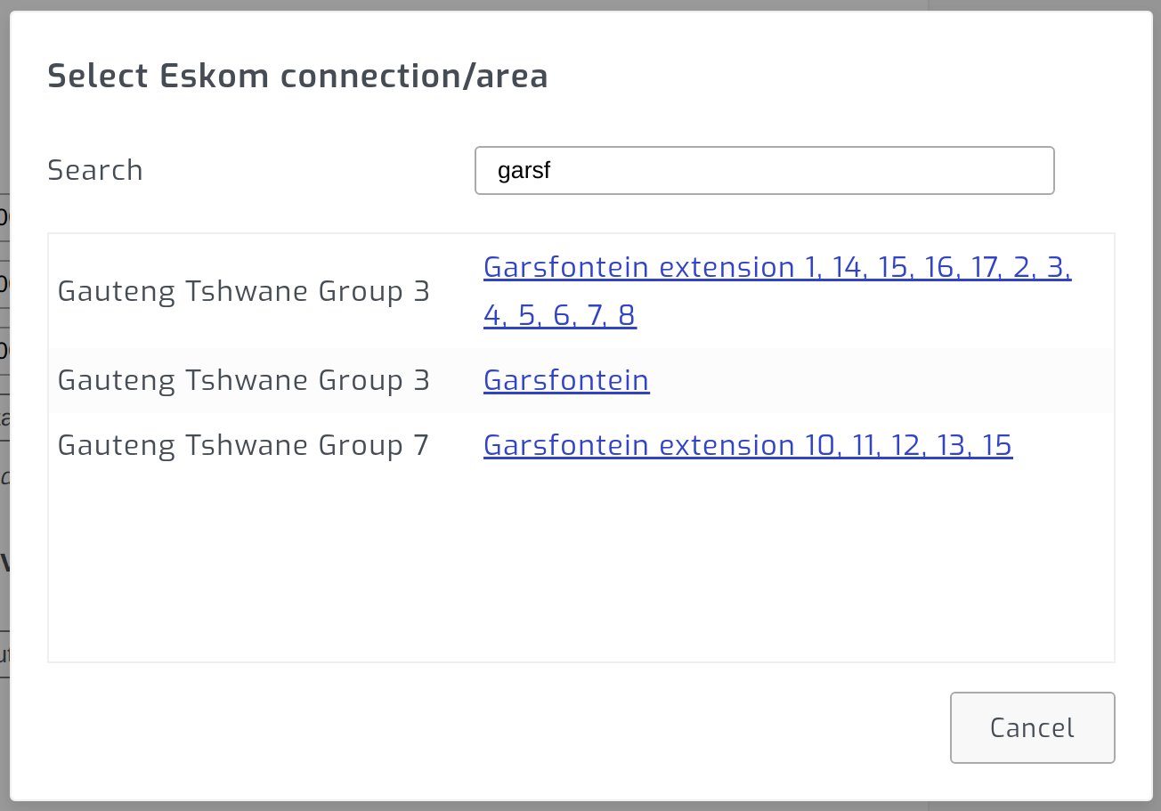 Select Eskom area