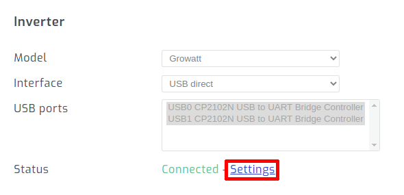 Open Growatt inverter settings