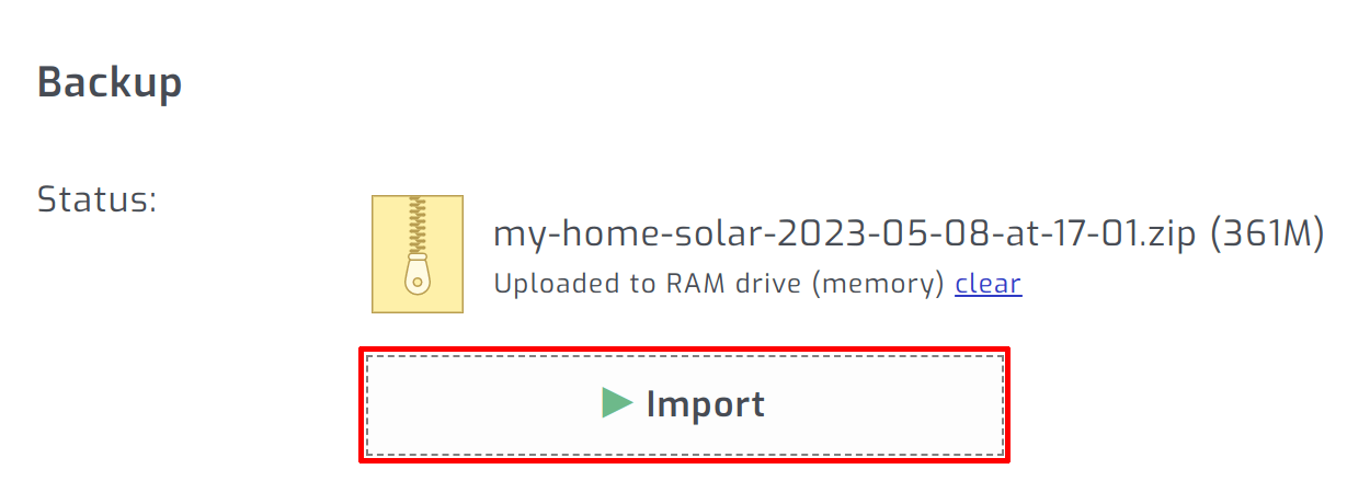 Import backup file