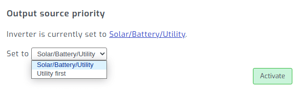 Adjust inverter output source priority in SolarAssistant