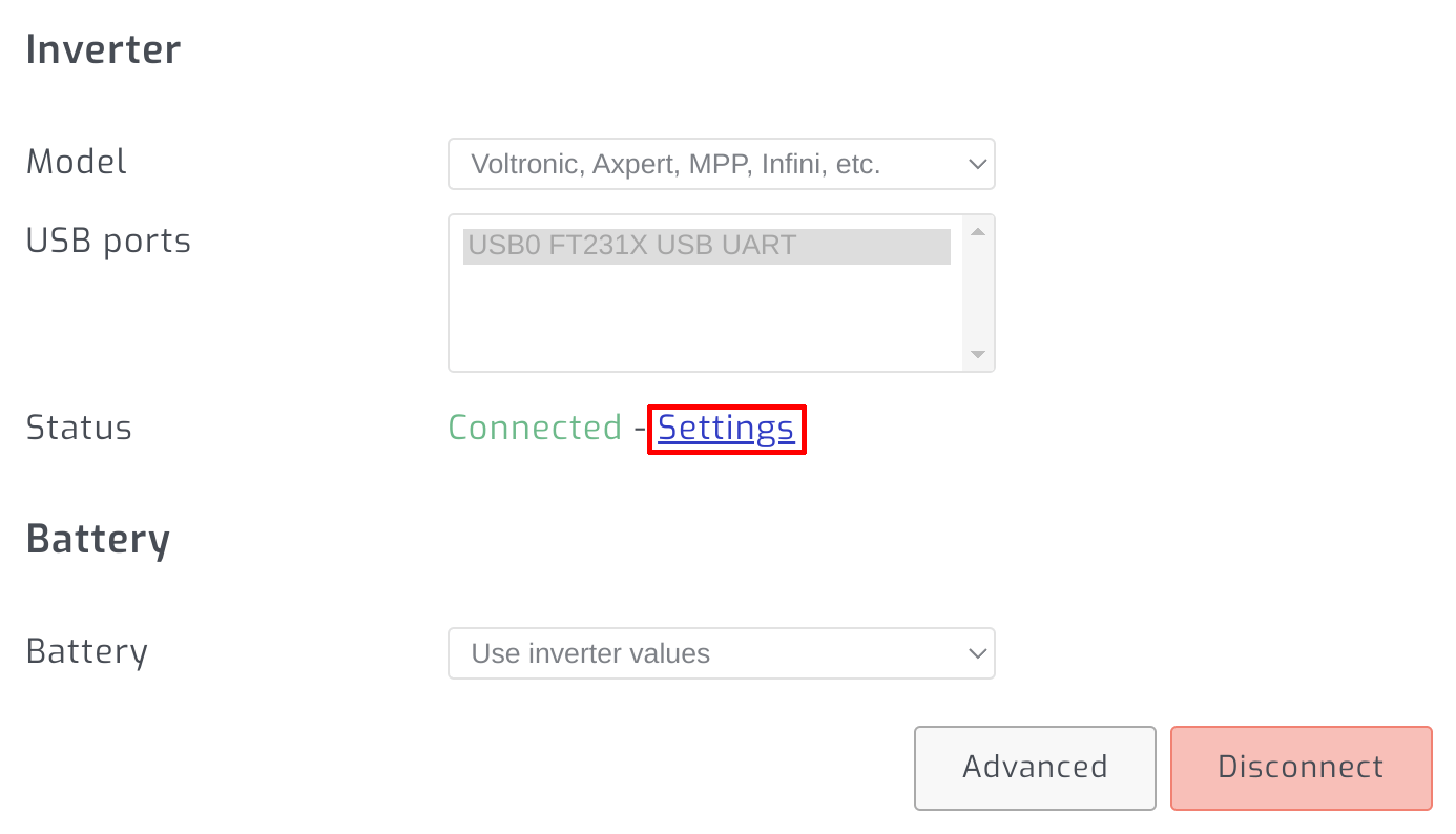 Open Growatt inverter settings